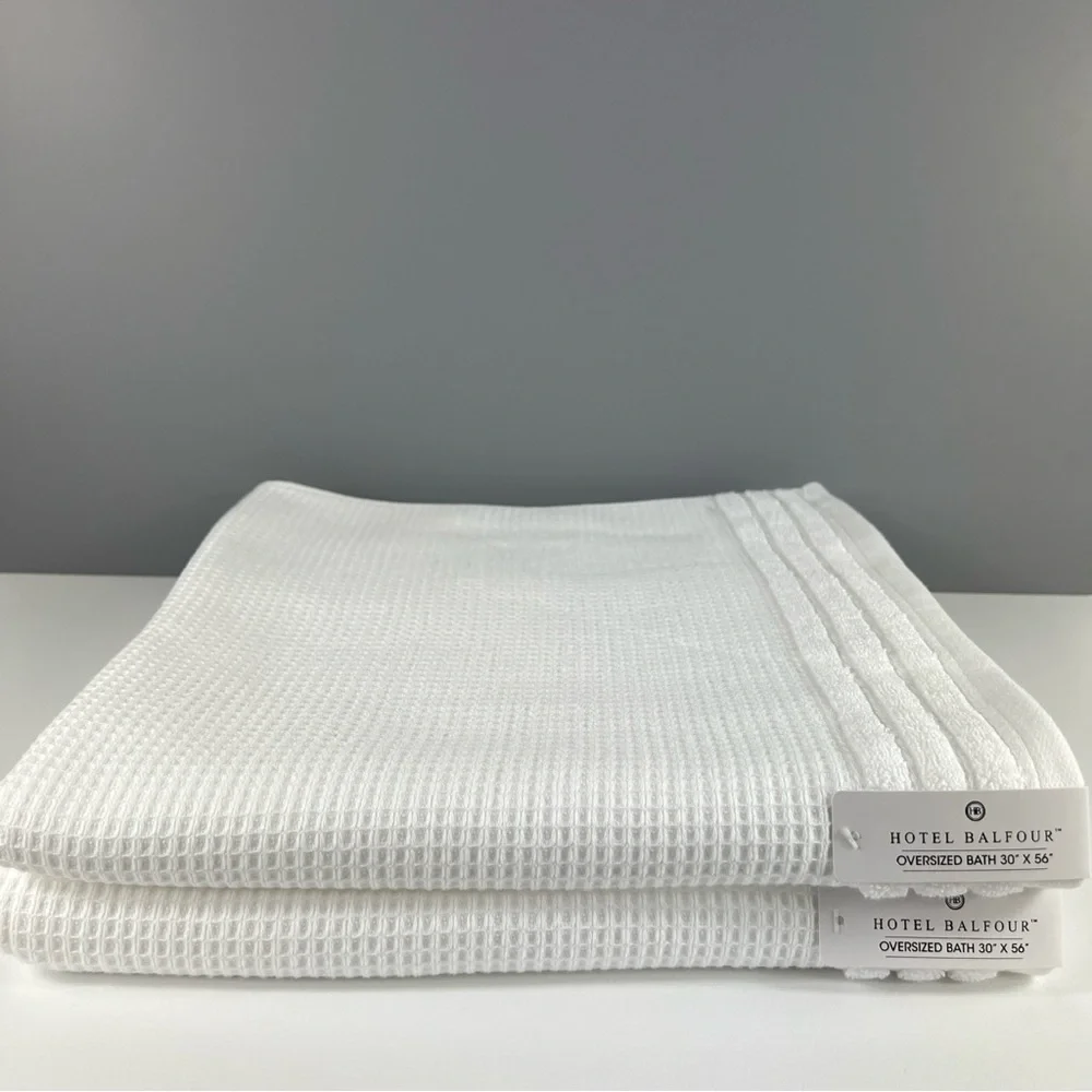 2 Pc Hotel Balfour Oversized Bath Towel Set White Waffle 100% Cotton NEW